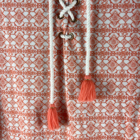 Cabana Life x Talbots Dress Womens Small Orange Geometric Tassel Strechy - Picture 5 of 12